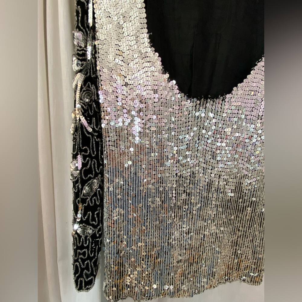 Jean for Joseph Le Bon 100% Silk Sequined Silver & Black Long Sleeve Top Medium - Picture 6 of 9